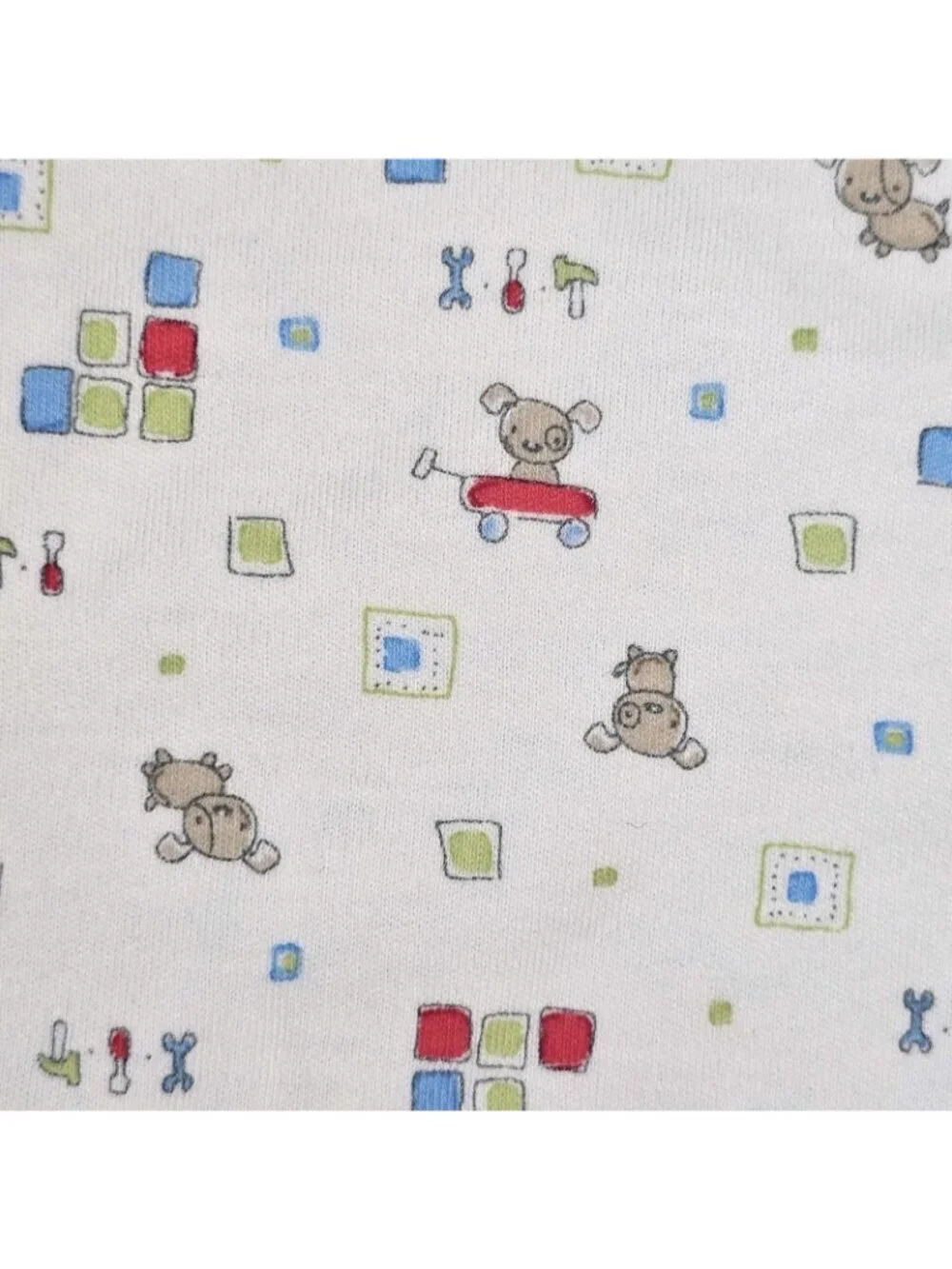 VTG Carter's Just One Year Blue Dog Baby Blanket Cotton Tools Squares